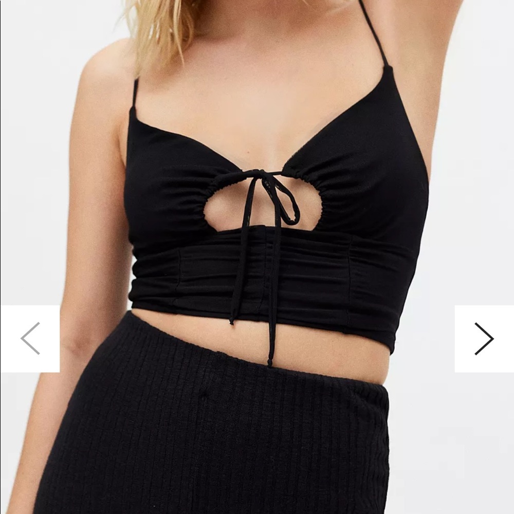 XS UO My Sweetheart Mesh Tie-Front Cami (Black)